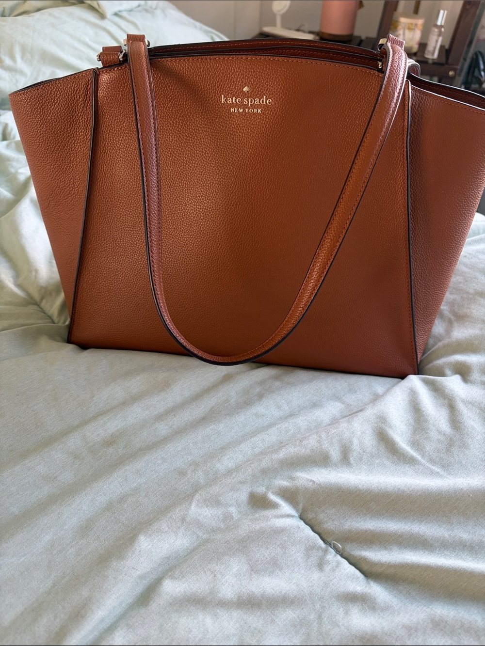 kate spade Brown Pebbled Leather Tote with Gold Logo